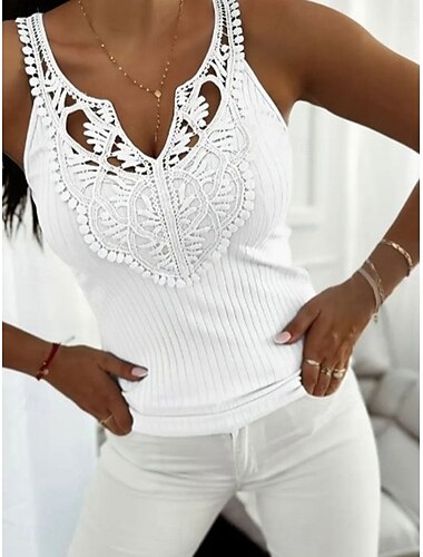  Damen Camisole-Tanktop Einfach Elegant Lässig Ärmellos V Ausschnitt Normale Oberteile Täglich Ferien Spitze Gerafft Schwarz Weiß Gelb Rosa Blau Sommer Frühling
