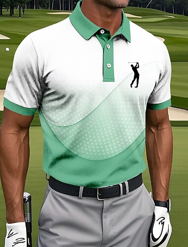  Herren Geometrisch Golf Sport-Poloshirts Kurzarm Polo-Shirts Hemden mit Kragen Sportbekleidung Lässig Athleisure Knöpfe Sommer Blau Grün Grau