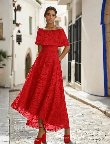  A-Linie Cocktailkleider Elegant Kleid Formell Hochzeit Knöchellänge Kurzarm Schulterfrei Spitze mit Falten 2025