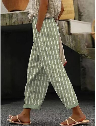  Per donna Aderente Elegante Vacanza Vintage Lunghezza intera Vita Alta Grafico A righe Stampa Traspirante Morbido Micro-elastico All'aperto Quotidiano Cenere Rosso rubino Rosa Verde Estate Primavera