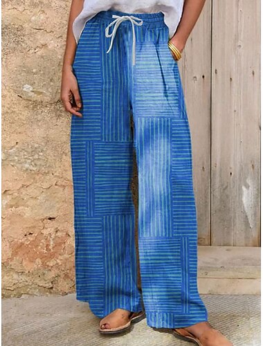  Damen Weites Bein Chinos Baggy-Hosen Urlaub Vintage Mode Volle Länge Hohe Taille Blumen Grafik Karomuster Drucken Atmungsaktiv Weich Mikroelastisch Formell Urlaub Straße Weiß Rosa Blau Grün Sommer