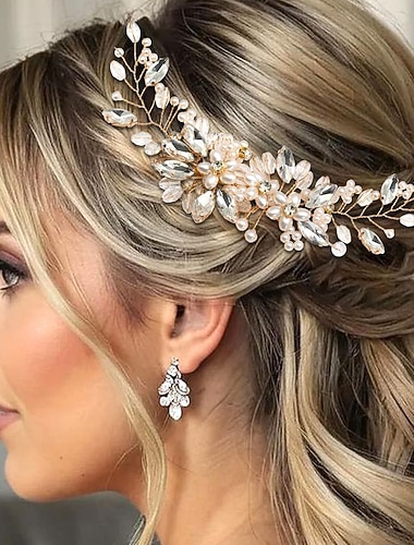  Bryllupshårpynt glitrende krystallhår sidekam gull brudeperlehodeplagg brud brudepike blomsterhodeplagg for kvinner og jenter