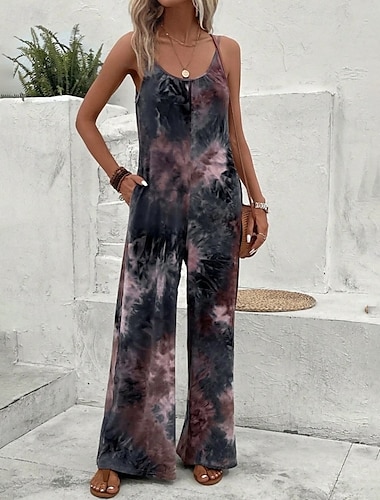  Femmes Normal Combinaison Streetwear Teinture par nouage Sans manches Col en U Imprimé Rue Quotidien Coupe régulière Bleu Marron Été