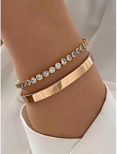  Conjunto de pulseras de cristal en tono dorado para mujer: elegantes brazaletes apilables para fiestas, citas y uso diario.