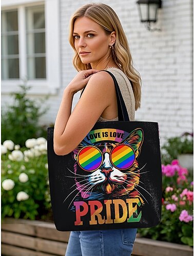  LGBTQ-Pride-Tragetasche mit Regenbogen-Katzen-/Herz-/Sonnenblumen-Aufdruck – Love is Love-Design, strapazierfähige Canvas-Umhängetasche für Damen und Herren, perfekt für Paraden, Festivals und den täglichen Gebrauch