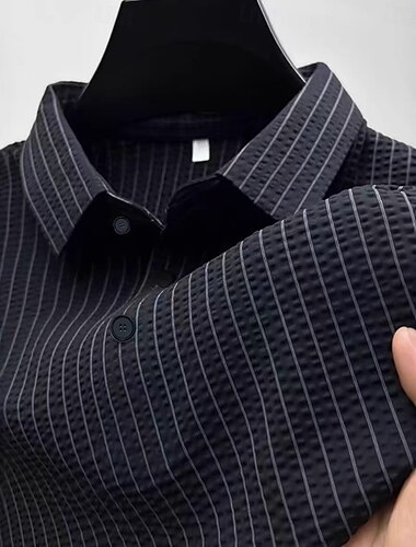  Herren Business-Polo Golf Poloshirts Arbeit Geschäft Revers Gerippter Polokragen Kurzarm Basic Modern Streifen Texture Knöpfe Gestrickt Frühling & Sommer Normale Passform Schwarz Weiß Marineblau Grau