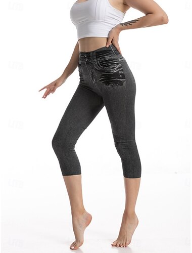 Damen Leggings Hosen 3D Druck Urlaub Vintage Streetwear Knielang Hohe Taille Einfarbig Bequem Weich Komfortabel Dehnbar Outdoor Straße Schwarz Sommer Slim Fit
