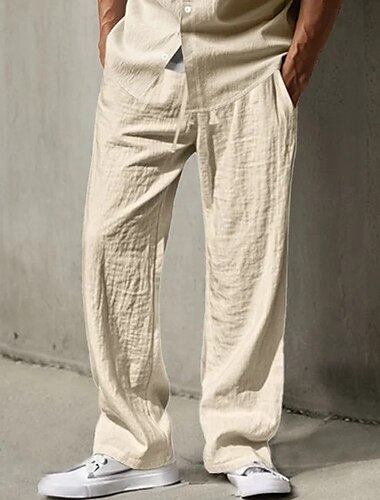  Voor heren Linnen broek Broek Zomerbroek Wijde broek Strandbroeken Trekkoord Elastische taille Recht been Effen Comfort Ademend Volledige lengte Dagelijks Feestdagen Uitgaan Modieus Klassieke Stijl