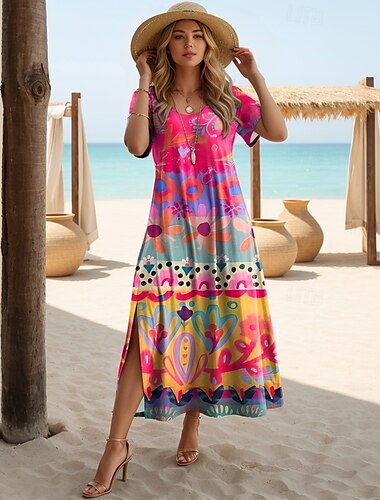  Damen Midikleid Sommerkleid A Linie Kleid Urlaub Lässig Boho Schmetterling Strand Normale Passform Grafik Stammes Kurzarm Rundhalsausschnitt Hellblau Schwarzes Gold Schwarz Hellgrün Sommer Frühling