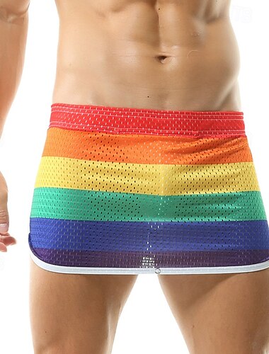  Falda corta convertible de malla arcoíris: conjunto unisex para el festival del orgullo con botón a presión frontal para convertir la falda en pantalones cortos.
