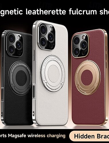  Magneettinen nahkainen puhelinkotelo iPhone 16/15/14/13 Pro Maxille – iskunkestävä takakansi rengasjalalla, langaton lataustuki