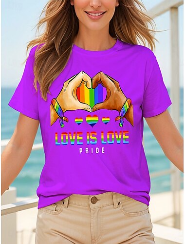  LGBT Pride Parade Pride Raindow Damen T-Shirt Herz LIEBE Graphic Vintage Stylisch Klassisch Kurzarm Crew Neck Rundhals Reguläre Tops Tageswochenenddruck Schwarz Weiß Gelb Pink Rot Sommer Frühling