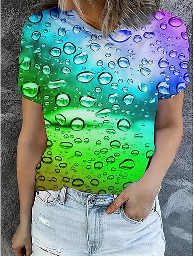  Damen T Shirt Sommeroberteile Farbverläufe 3D Klassisch Lässig Kurzarm Rundhalsausschnitt Crop Tops Täglich Wochenende Druck Regenbogen Sommer Frühling Herbst
