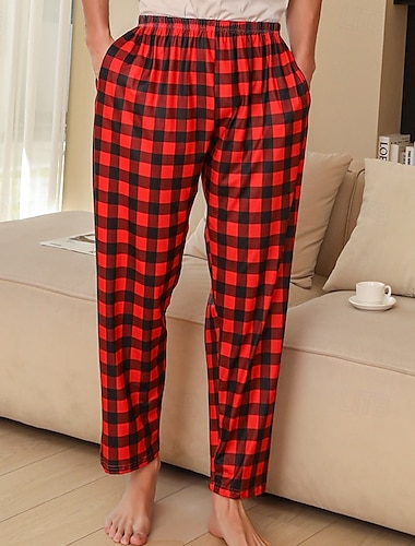  Hombre Ropa de salón Pantalones a cuadros Pantalones de Yoga (Lounge) Plaid Moda Clásico Casual Hogar Diario Cama Poliéster Comodidad Transpirable Suave Pantalón Cintura elástica Primavera Otoño Rojo