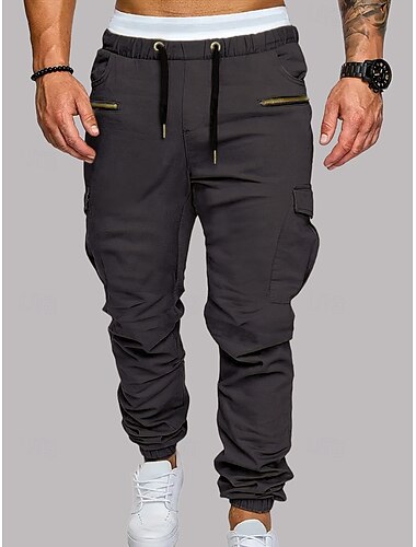  Homme Pantalons Cargo Pantalons Cordon de serrage Taille Élastique Multi-poches Uni Portable Extérieur Quotidien Camping & Randonnée Mode Classique Noir Vert Véronèse
