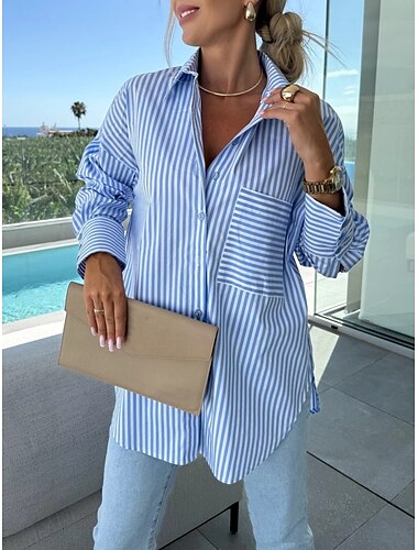  Camicia da Donna Blusa Button Down Floreale Elegante Casual Manica Lunga Camicia Button Down Blusa Colletto Regular Tops Giornaliera Bottoni Tasca Stampa Rosa Blu Khaki Estate Primavera