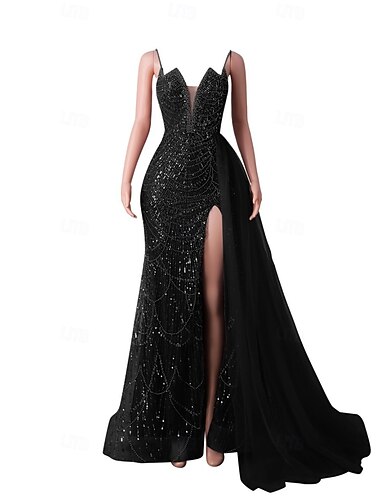  Meerjungfrauenschnitt Abendkleid Elegant Kleid Abendgesellschaft Abschlussball Hofschleppe Ärmellos Spaghettiträger Paillettenbesetzt mit Perlen Paillette 2025