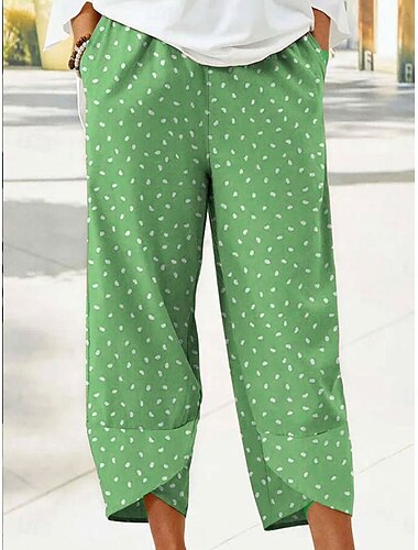  Mujer Chinos Pantalones anchos Pantalones cortos de playa Vacaciones Vintage Estilo Étnico Hasta el Tobillo Alta cintura Graphic A Lunares Estampado Mantiene abrigado Transpirable Suave Microelástico