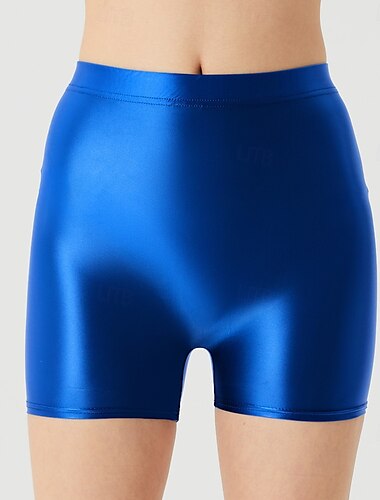 glänzend blaue Spandex-Booty-Shorts für Frauen – Festivalkleidung mit hoher Taille für Fitnessstudio, Pride-Parade, Rave, Karneval