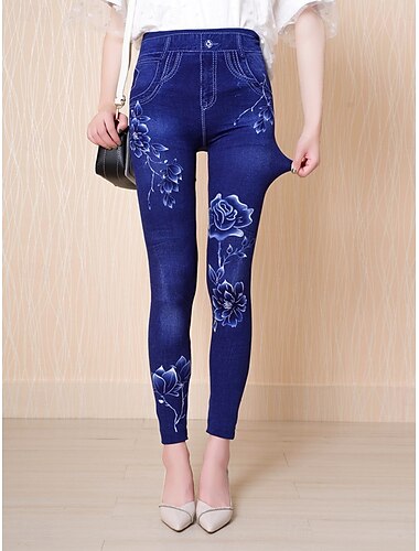  Pantalons Leggings pour femmes 3D Imprimés Chinos Vacances Vintage Streetwear Longueur Totale Taille Haute Imprimé Floral Confortable Doux Confortable Élastique Extérieur Rue Bleu Été Ajustement