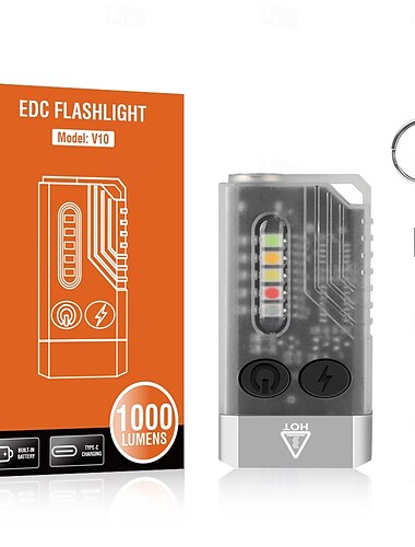  LED-Taschenlampe, klein, leistungsstark, EDC, superhell, 1000 lm, LED-Schlüsselanhänger-Taschenlampe mit 365 nm UV, Rot, Grün, Blau, Mini-Taschenlampe, Cob, seitlicher Magnet, Piepton, 14 Modi