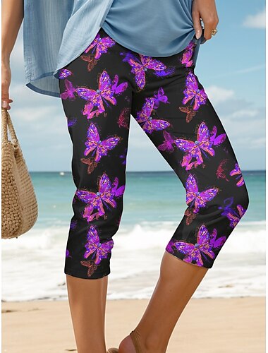  Leggings für Damen Capri-Hosen hohe Elastizität Urlaub Vintage Mode Wadenlang Hohe Taille Grafik Tier Schmetterling Druck Thermisch Warm Atmungsaktiv Weich Dehnbar formell Freizeit Urlaub