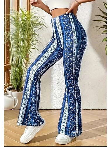  Retro Vintage Boho Anos 70 Calça boca de sino leggings flare Discoteca Cintura Alta Tribal Mulheres Dia Das Bruxas Carnaval Férias Festival de Música Festival Adulto Calças