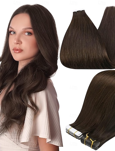  Extensions de cheveux humains sans couture, cheveux lisses, brun foncé, 18 pouces, 60 g, 20 pièces