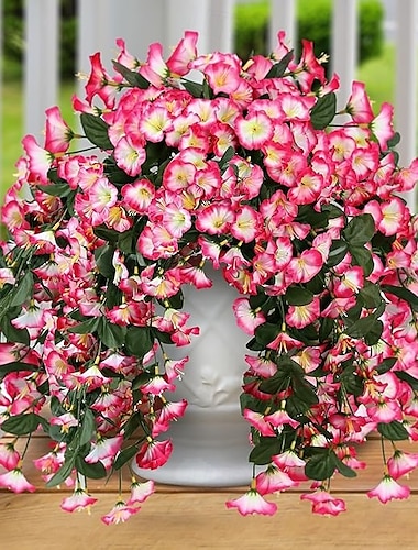  Paquete de 2 flores artificiales colgantes para exteriores, decoración de primavera y verano, de seda sintética, resistentes a los rayos UV, realistas, para el porche, el patio y el balcón.