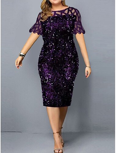  Kleid Brautmutterkleid Elegant Rundhalsausschnitt Tee-Länge Spitze Kurzarm mit Paillette 2025