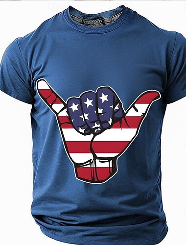  Amerikanischer Unabhängigkeitstag Herren Amerikanische US-Flagge T Shirt Kurzarm T-Shirt 3D-Druck Rundhalsausschnitt Hemd Mode Täglich Basic Straße Lässig Täglich Schwarz Rote Blau Sommer Frühling