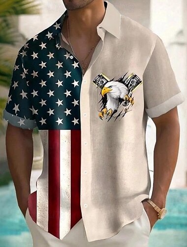  Jour de l'Indépendance Homme Drapeau Américain Aigle Patriotique Chemise Chemise d'été Chemise Boutonnée Manche Courte Mode Décontractée Fête Été Printemps Col Rabattu Impression 3D chemises à col