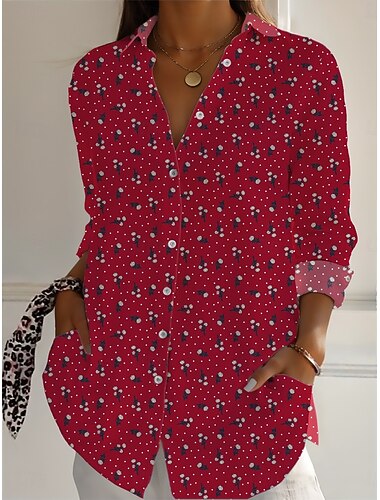  Per donna Camicie di cotone e lino Floreale Quotidiano Casual Manica Lunga Colletto a Camicia Top Regolari Quotidiano Ferie Bottoni Stampato Giallo Rosso Blu marino Estate