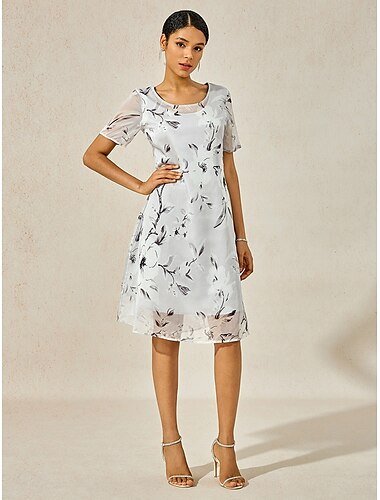  Damen Midikleid Chiffonkleid Sommerkleid Druckkleid Mode Streetwear Reifen Outdoor Urlaub Täglich Normale Passform Blumen Kurzarm Rundhalsausschnitt Grau Sommer Frühling