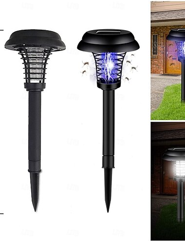  Lampă solară anti-țânțari, impermeabilă, pentru exterior, pentru uz interior și exterior, grădină, terasă, lumină violet și albă