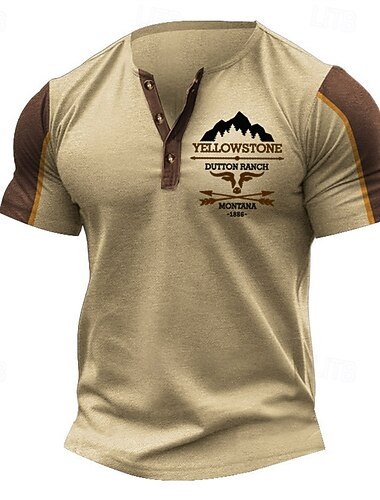  Voor heren T-shirt Henley-shirt T-shirts Shirt met korte mouwen Korte mouw Henley Zomer Automatisch letter afdrukken Modieus Ontwerper Basic Lapwerk Vakantie Straat Uitgaan Zwart Marineblauw Khaki