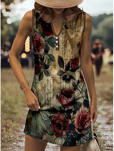  Dames Mini-jurk Zonnejurk Hemdjurk Off-the-shoulder jurk Vakantie Casual Uitgaan Normale pasvorm Bloemig Grafisch Brief Mouwloos V-hals Rood blauw Paars Groen Zomer Lente