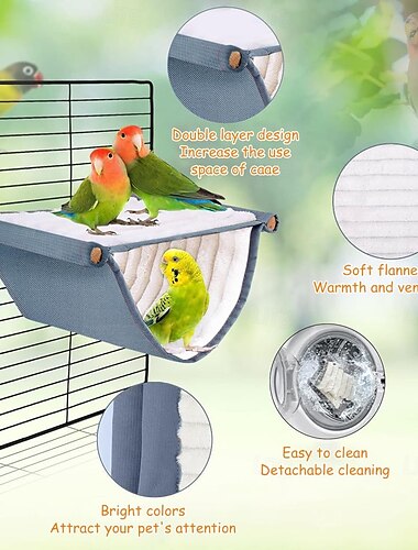 Hängematte für Haustiere, warmes Nestbett, abnehmbar, waschbar, Vogelkäfig, Sitzstange für Papagei, Hamster, groß, gelb
