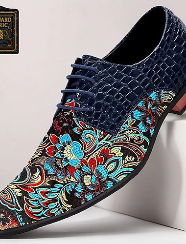  Homme Chaussures habillées Marche Occasionnel Cuir PU Tissu jacquard Respirant Confortable Antidérapant À lacets Bleu de minuit Été Printemps