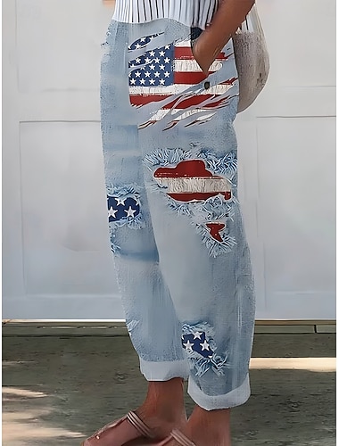  Onafhankelijkheidsdag Vrouwen 3D Print Patriottische Vierde Juli Broek Vakantie Vintage Etnische Stijl Volledige Lengte Touwtrekker Zijzakken Print Ademend Comfortabel Inelastisch Weekend