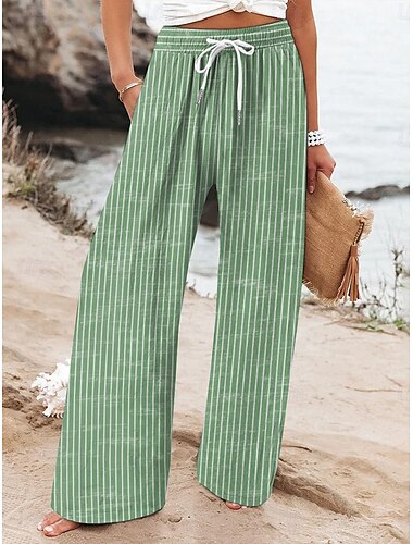  Damen Weites Bein Chinos Baggy-Hosen Urlaub Vintage Mode Volle Länge Hohe Taille Grafik Gestreift Drucken Mikroelastisch Formell Urlaub Straße Violett Rubinrot Grün Sommer Frühling Normale Passform
