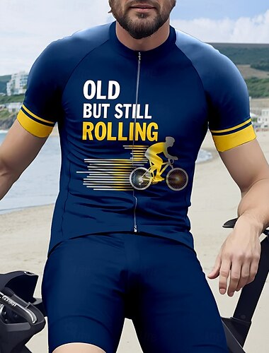  Męskie Koszulka rowerowa Krótki rękaw Rower Tee Tshirt Top z 3 tylnymi kieszeniami Odporny na UV Oddychający Szybkie wysychanie Suwak przedni Czarny Granatowy Ciemnozielony Spandeks Sport Odzież