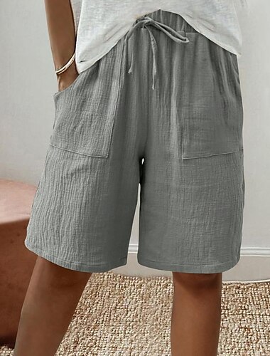  Damen Shorts Stoffhosen Schnitt Mode Streetwear Knielang Natürliche Taille Einfach Tasche Elastisches Kordelzugdesign Bequem Außenbereich Ferien Wochenende Hellhimmelblau Grau Dunkelmarine