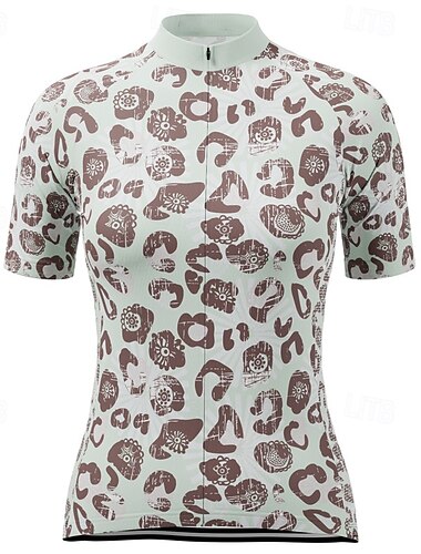  Damen Radtrikot Kurzarm Fahhrad T-Shirt Trikot Oberteil mit 3 Gesäßtaschen Mountainbike MTB Straßenradsport Triathlon Atmungsaktiv Schnelltrocknend Feuchtigkeitsableitend Reflektierende Streifen Braun