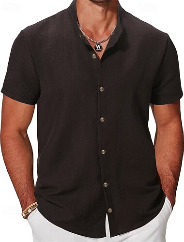  Herren Hemd Sommerhemd Freizeithemd Strandhemd Knopfhemd Schwarz Blau Armeegrün Beige Grau Kurzarm Einfach Stehkragen Urlaub Hawaiianisch Bekleidung Mode Lässig Bequem