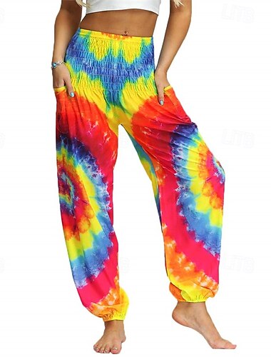  Retro Antiguo Boho Años 70 Pantalones Harem Pantalones de yoga Hippie Teñido Artístico (Tie Dye) Cintura elástica Arco iris Mujer Víspera de Todos los Santos Carnaval Desfile del orgullo Mes del