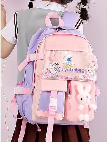  Wasserdichter Schulrucksack für Mädchen mit Reflektorstreifen und Hasen-Design – Leichter Schulranzen mit großem Fassungsvermögen für Grundschüler, den täglichen Gebrauch und Reisen