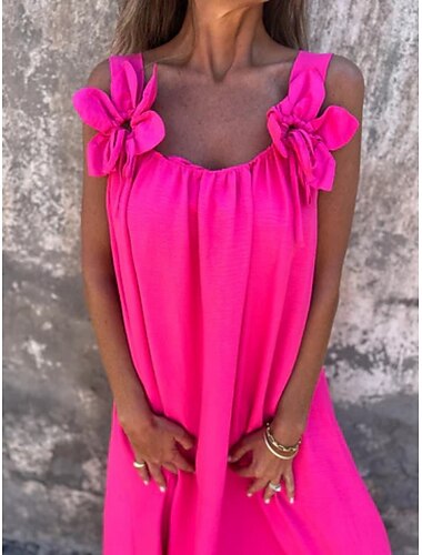  Femmes Robe maxi Robe fourreau Robe Nuisette Occasionnel Quotidien Coupe régulière Uni Sans manches Bretelles spaghetti Noir Blanche Fuchsia Vert Été