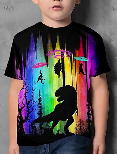  Jungen 3D Dinosaurier T-Shirt Kurzarm Sommer Frühling Mode Basic Kinder 4-12 Jahre Rundhalsausschnitt Outdoor Lässig Täglich Normale Passform