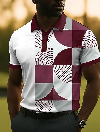  Herren Geometrisches Muster Polo Kurzarm Polo-Shirts Hemden mit Kragen Lässig Schule Outdoor Alltagskleidung 3D-Druck Sommer Schwarz Rote Blau